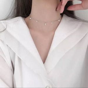 New Sterling Silver 925 Moon Stars & Crystals adjustable Necklace